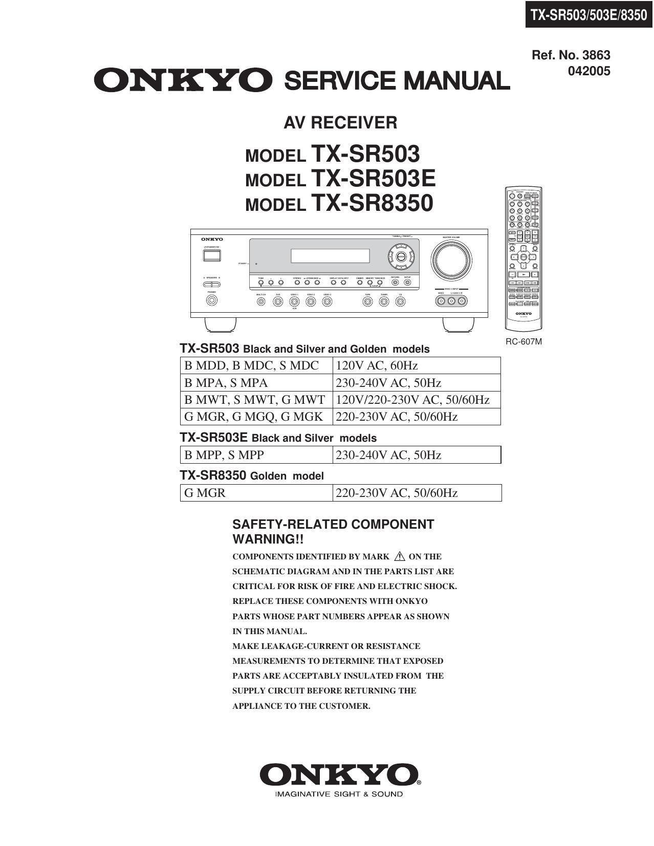 Onkyo TXSR 503 E Service Manual