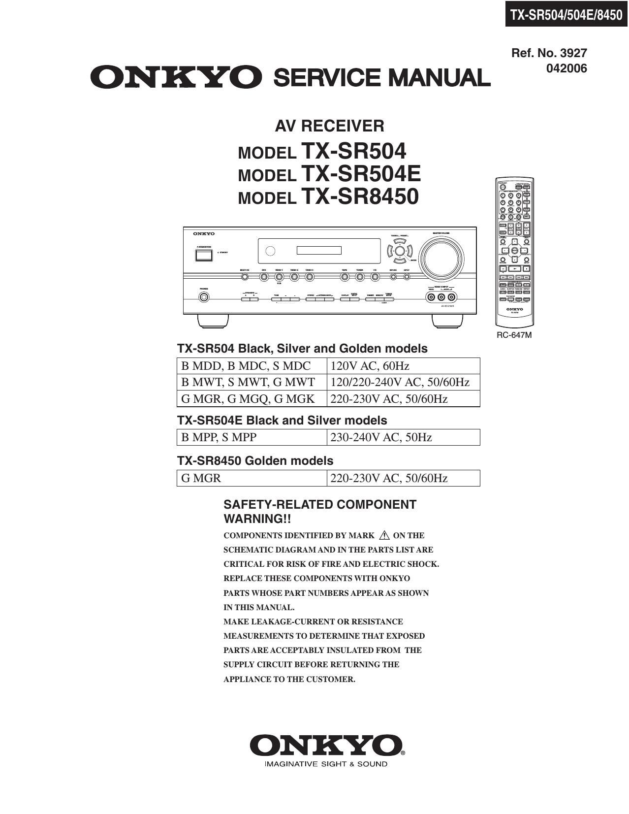 Onkyo TXSR 504 E Service Manual