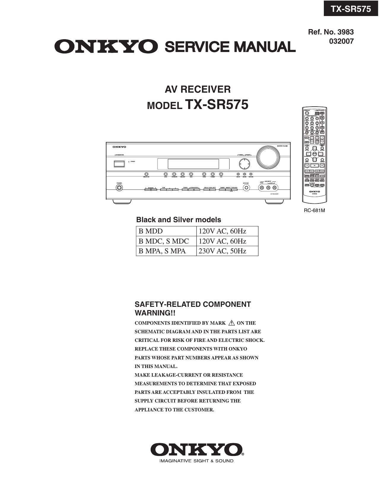 Onkyo TXSR 575 Service Manual