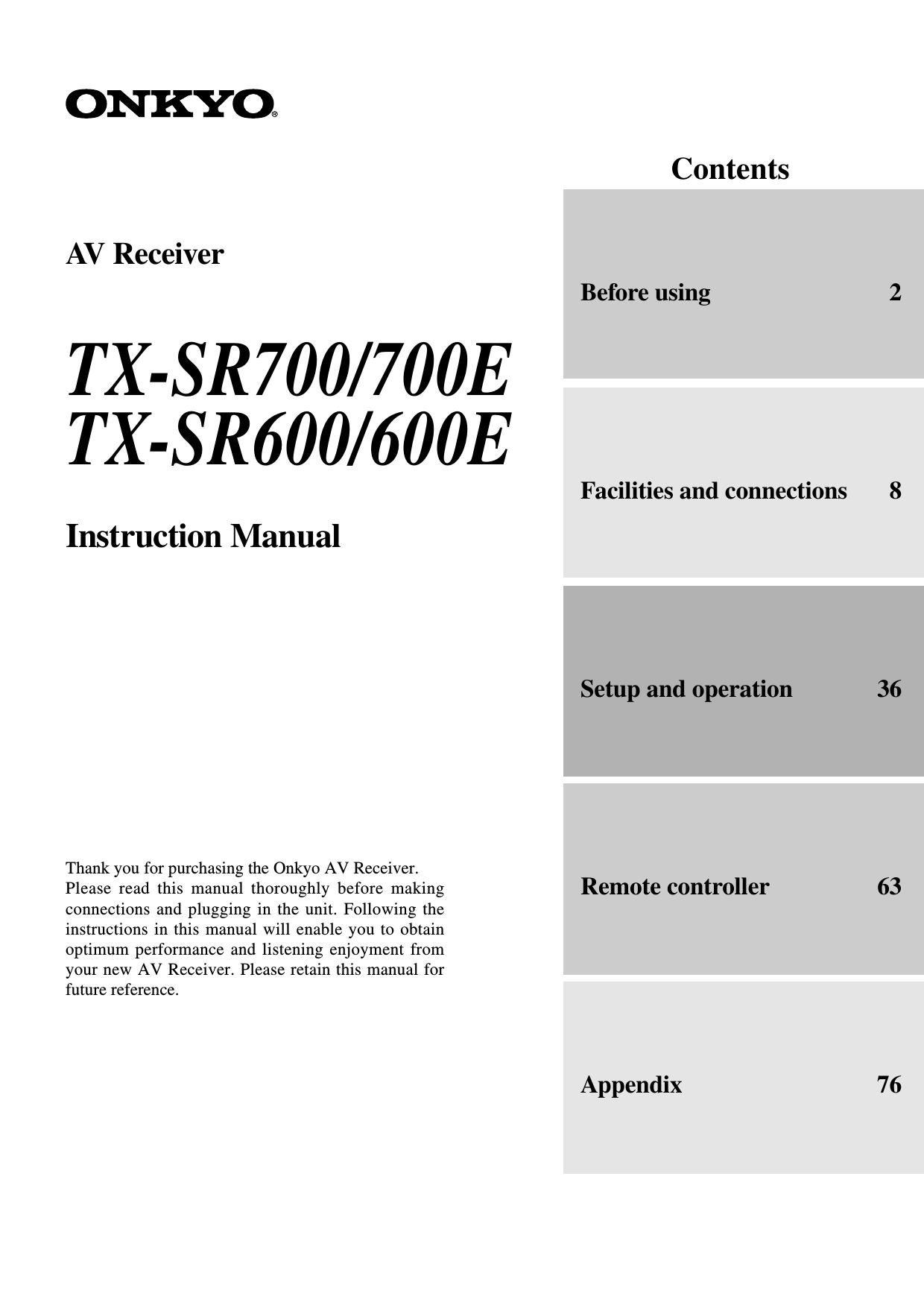 Onkyo TXSR 600 E Owners Manual