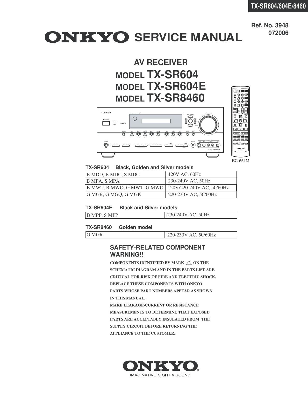 Onkyo TXSR 604 TXSR 604 E Service Manual