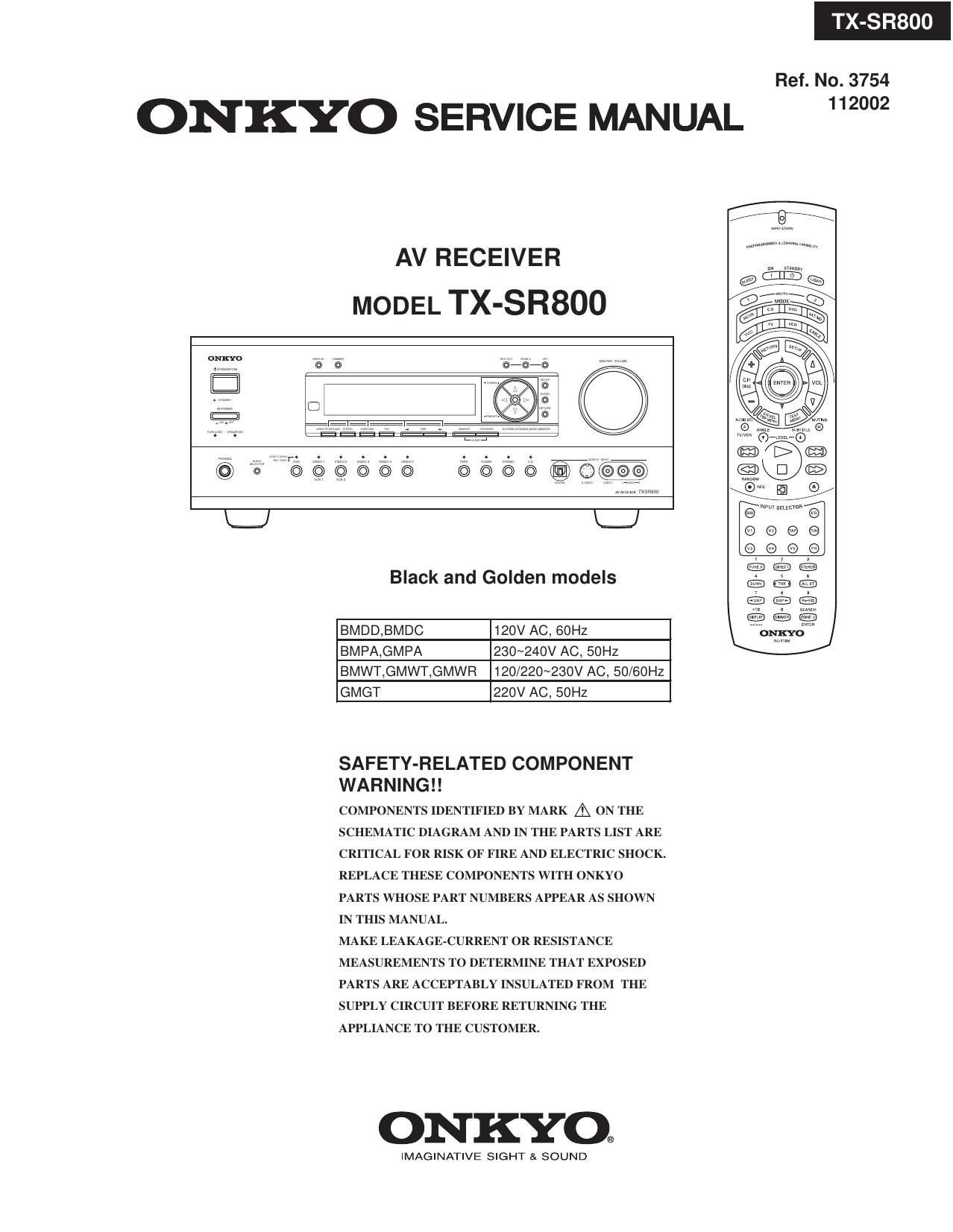 Onkyo TXSR 800 Service Manual