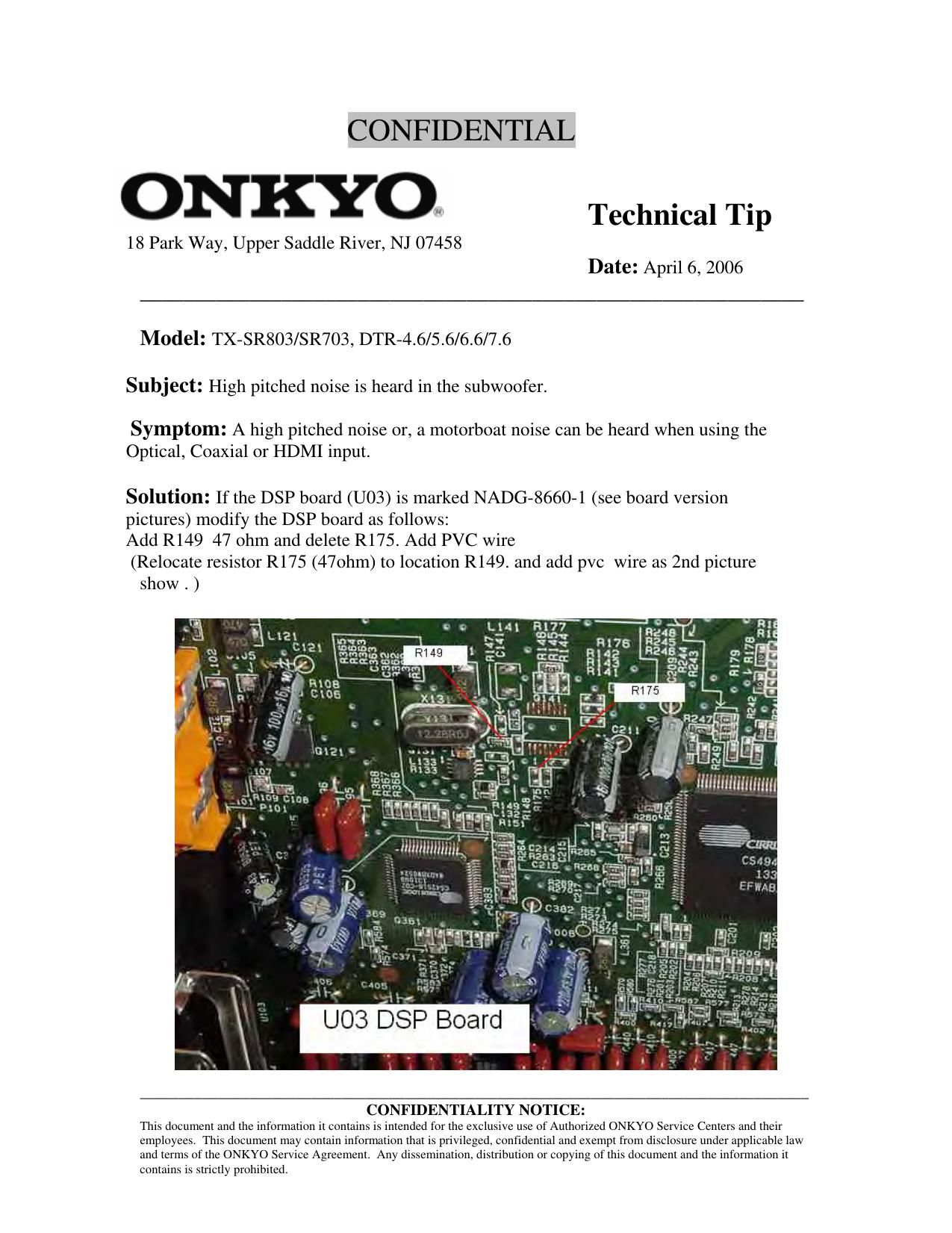 Onkyo TXSR 803 Service Information