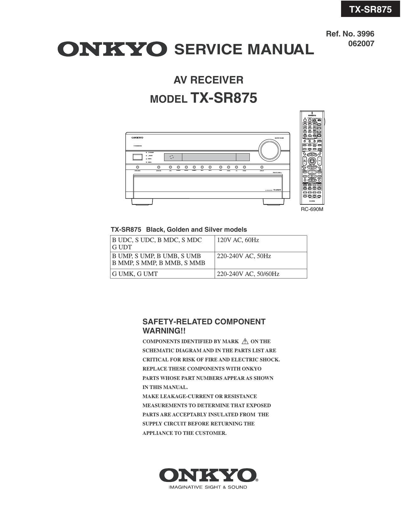 Onkyo TXSR 875 Service Manual