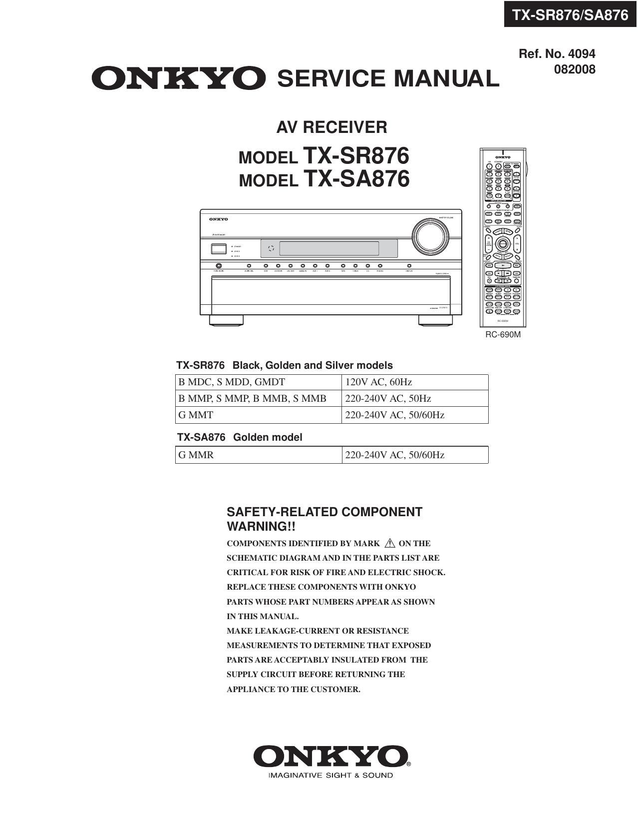 Onkyo TXSR 876 Service Manual