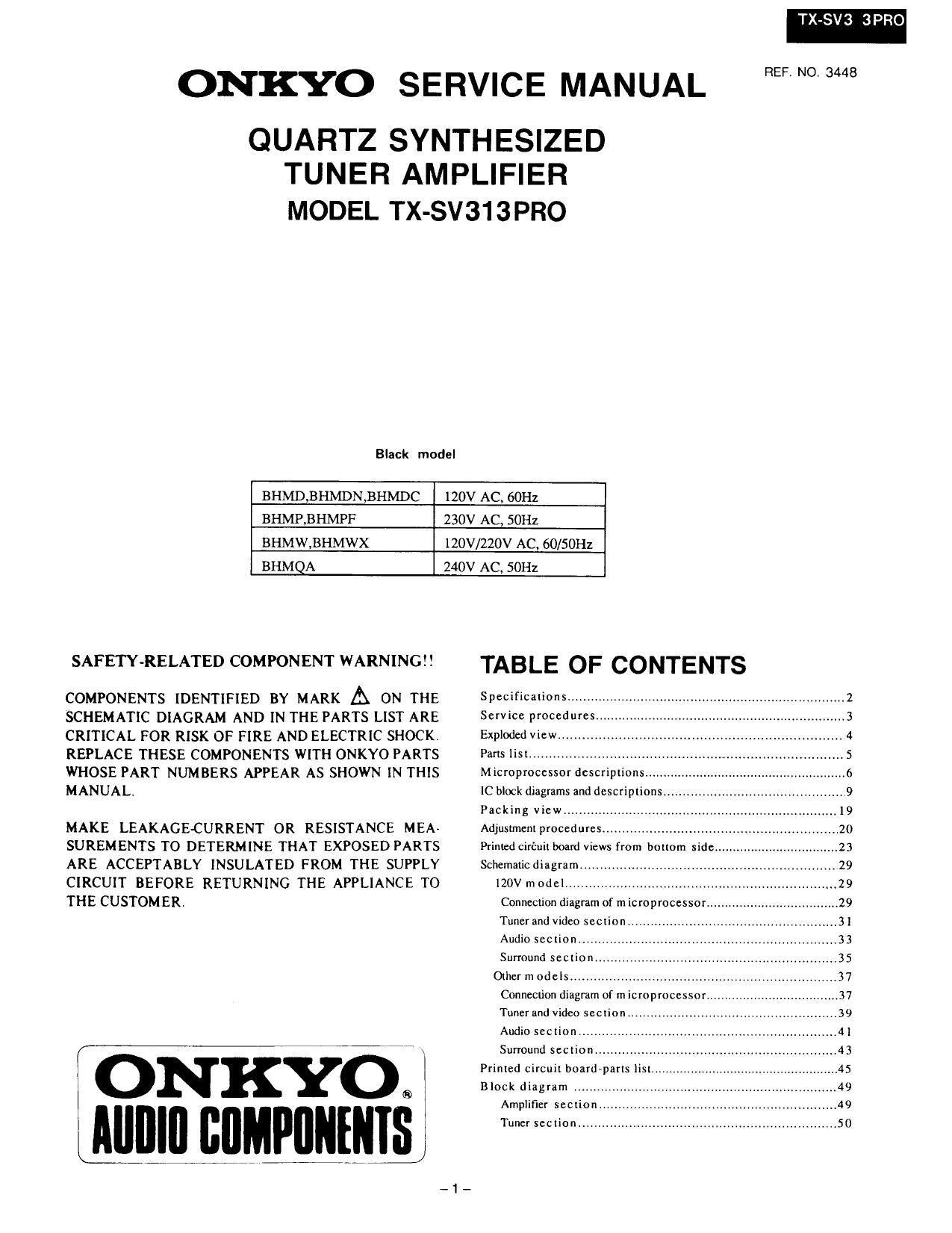 Onkyo TXSV 313 PRO Service Manual