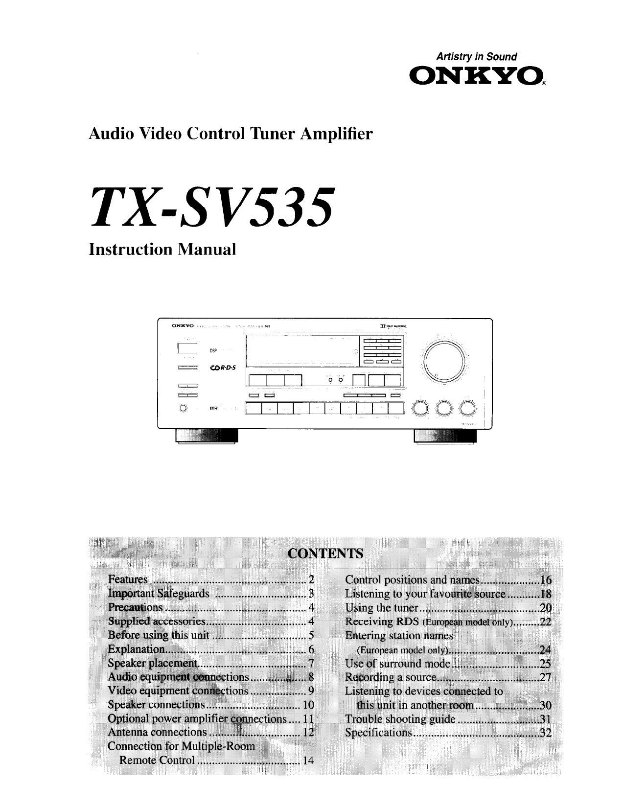 Onkyo TXSV 535 Owners Manual