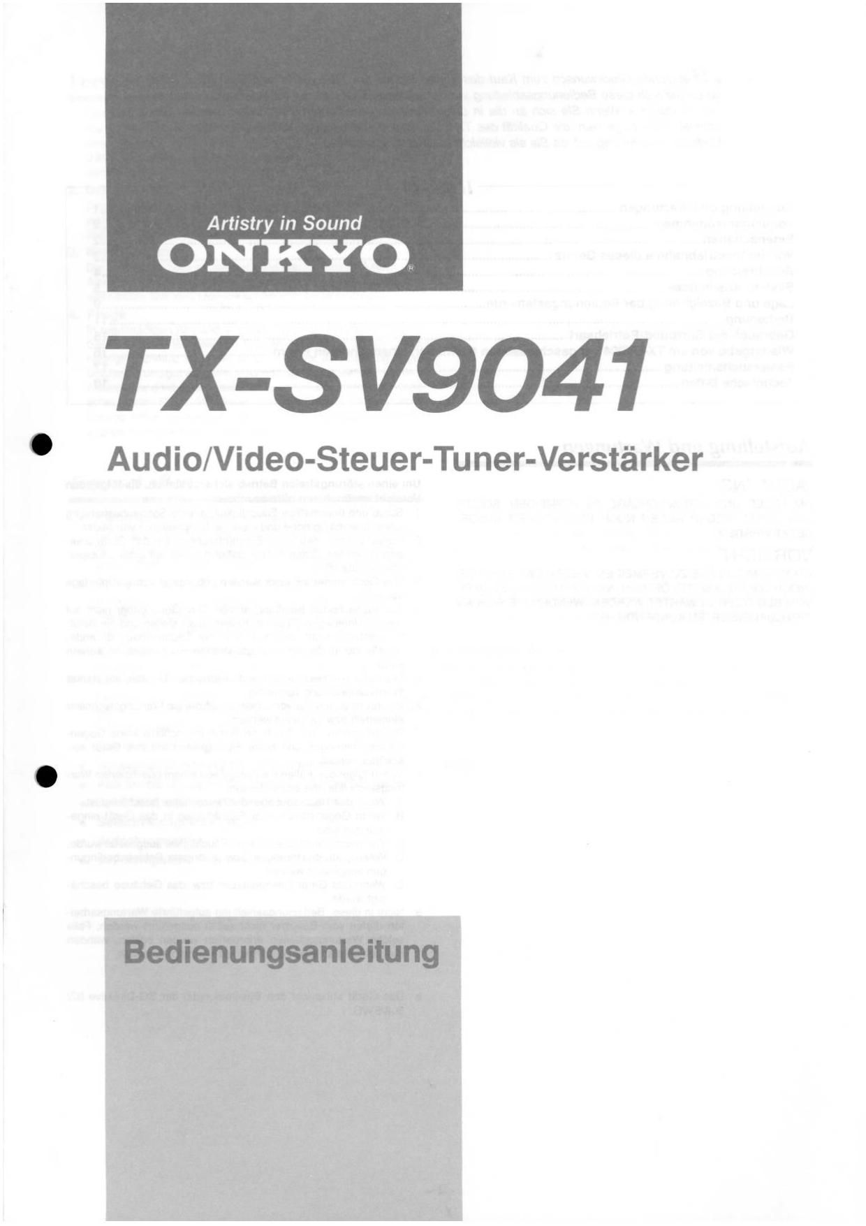 Onkyo TXSV 9041 Owners Manual