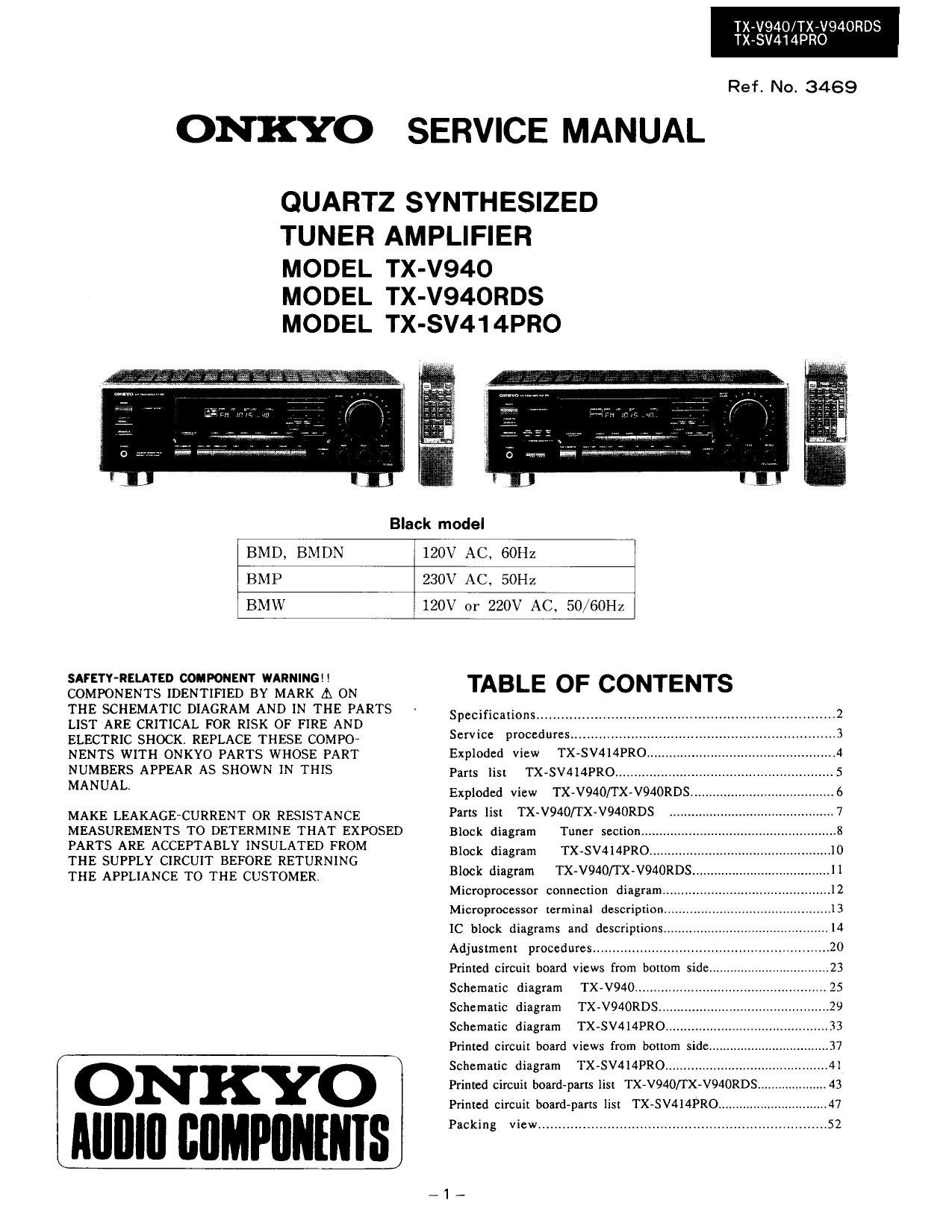 Onkyo TXV 940 RDS Service Manual