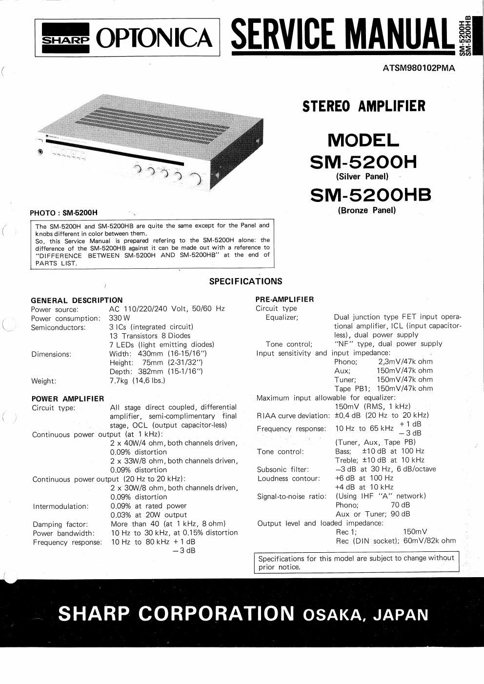 optonica sm 5200 h service manual
