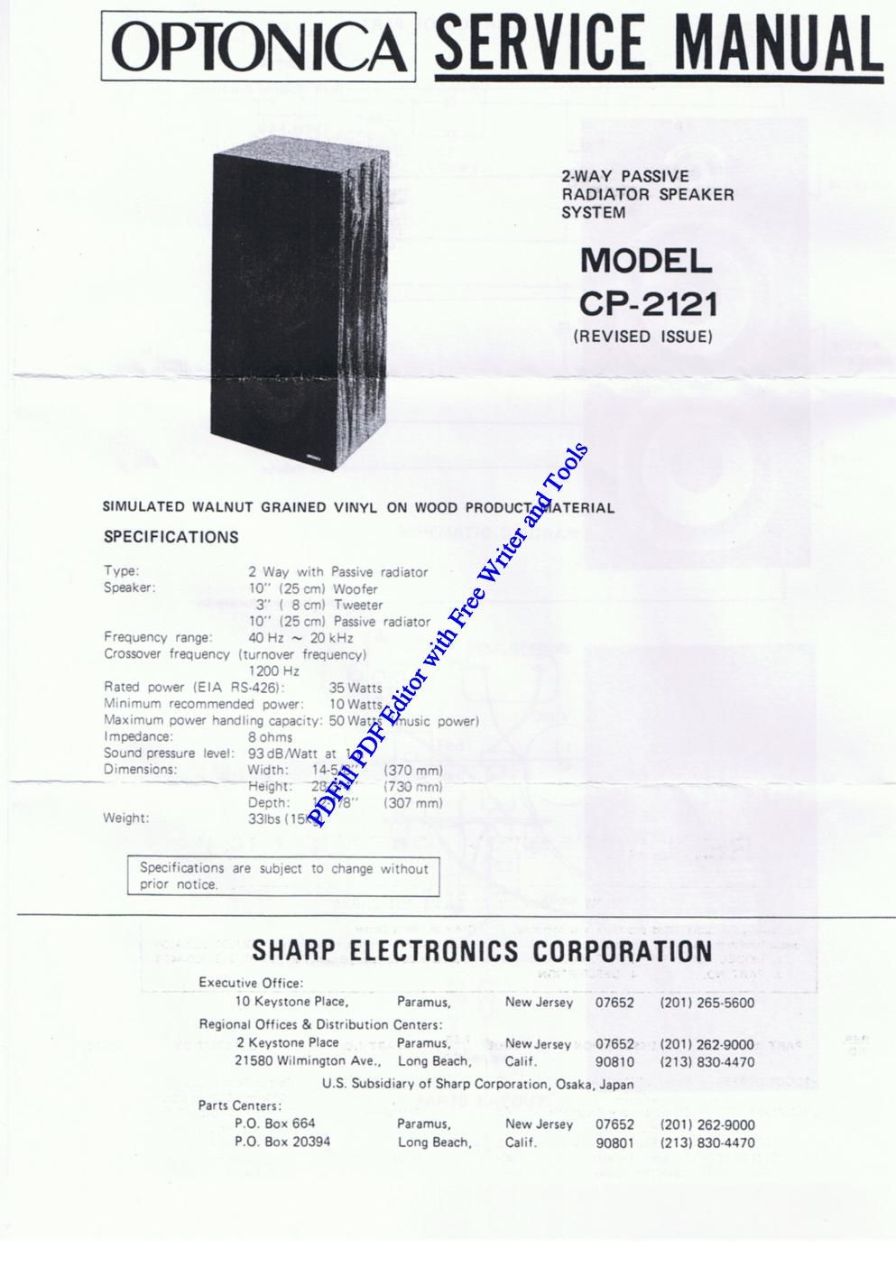 optonica cp 2121 service manual