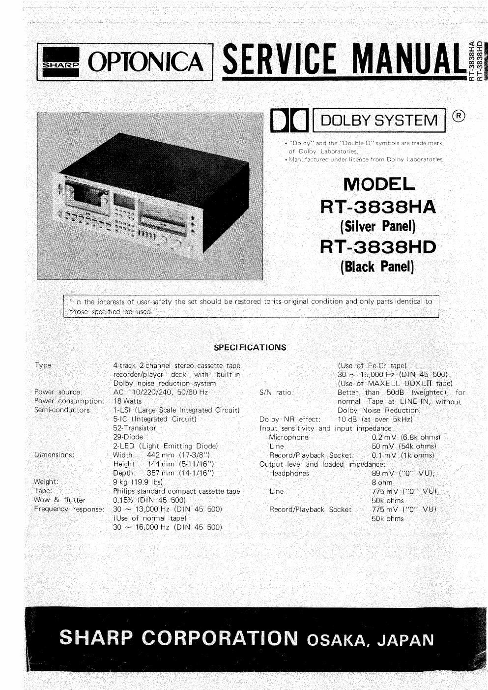 optonica rt 3838 service manual