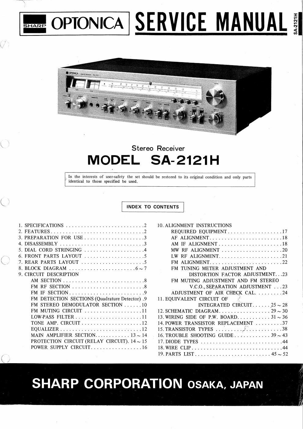 optonica sa 2121 h service manual