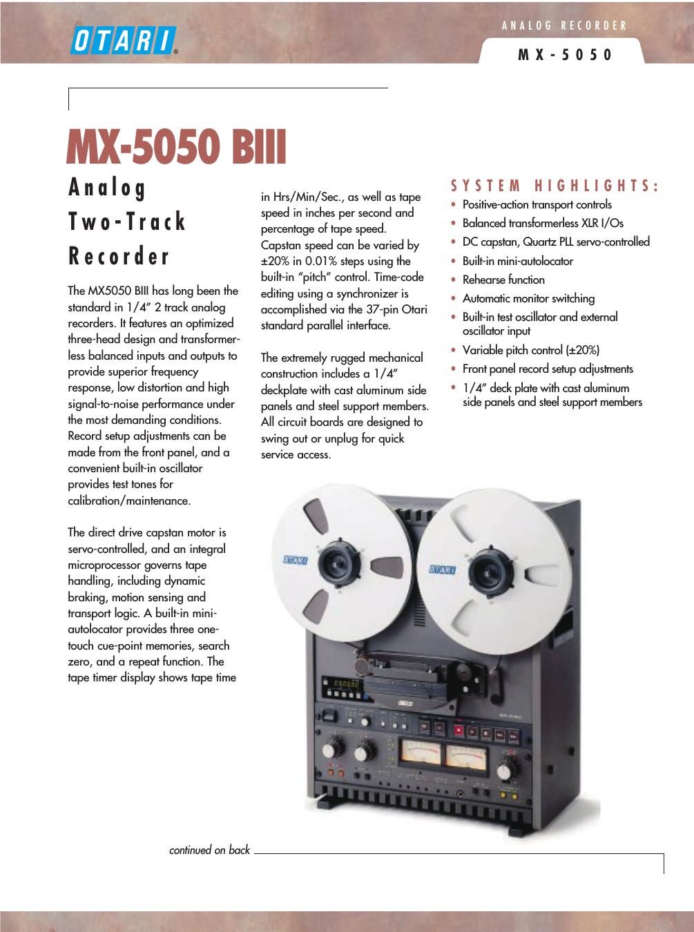 otari mx 5050 b mk3 brochure