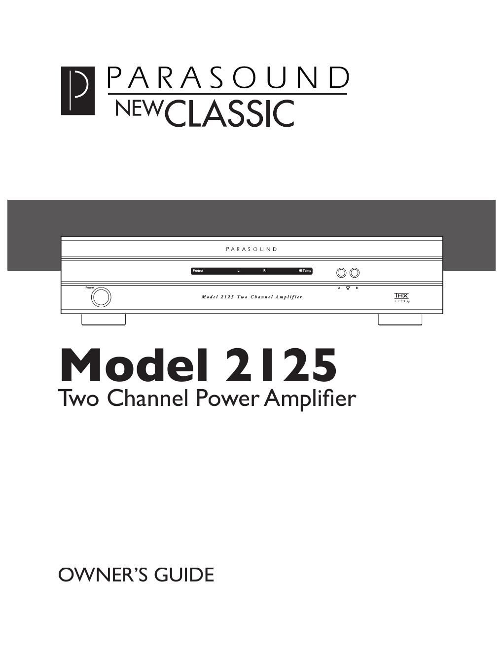 parasound 2125 owners manual