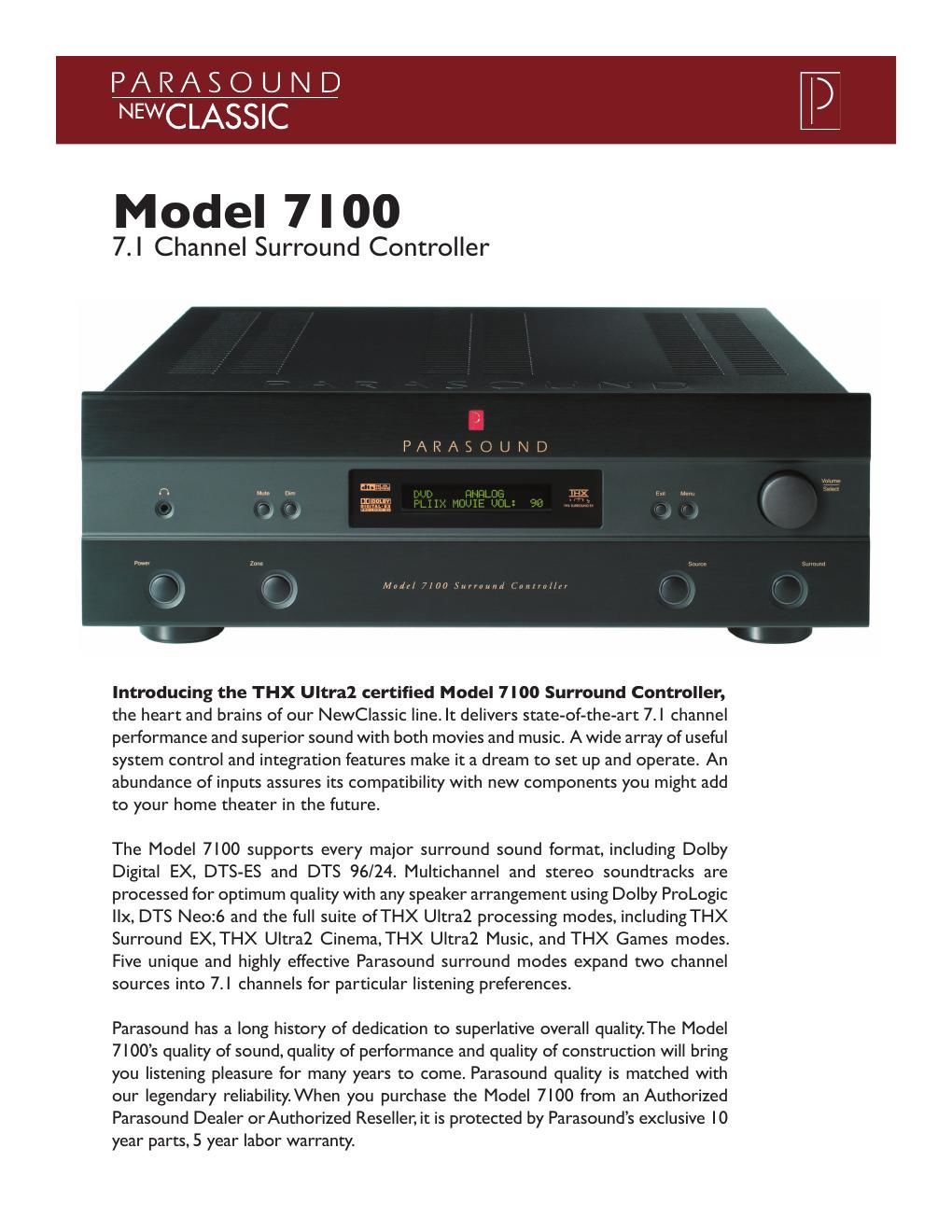 parasound 7100 brochure