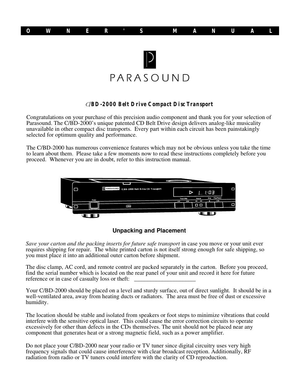 parasound cbd 2000 owners manual