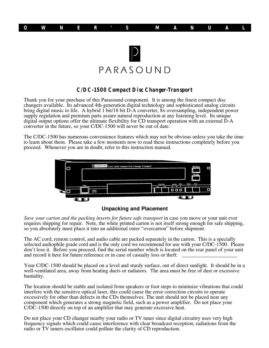 parasound cdc 1500 owners manual