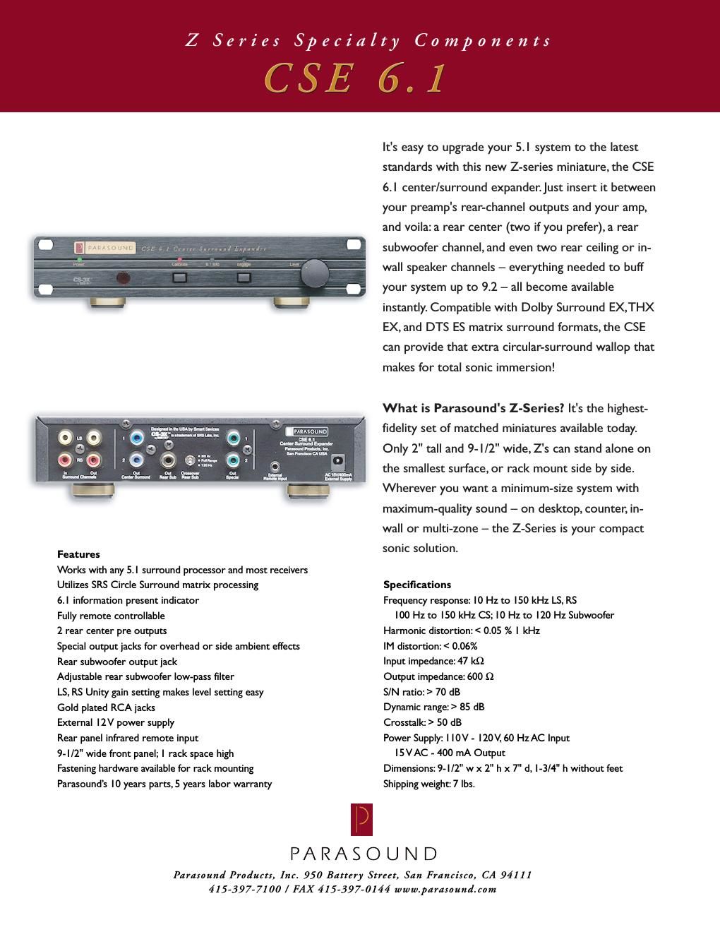 parasound cse 61 brochure