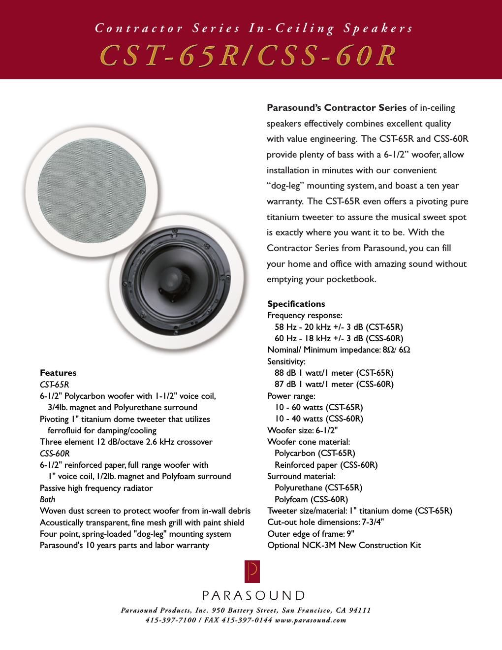 parasound css 60 r 65 r brochure