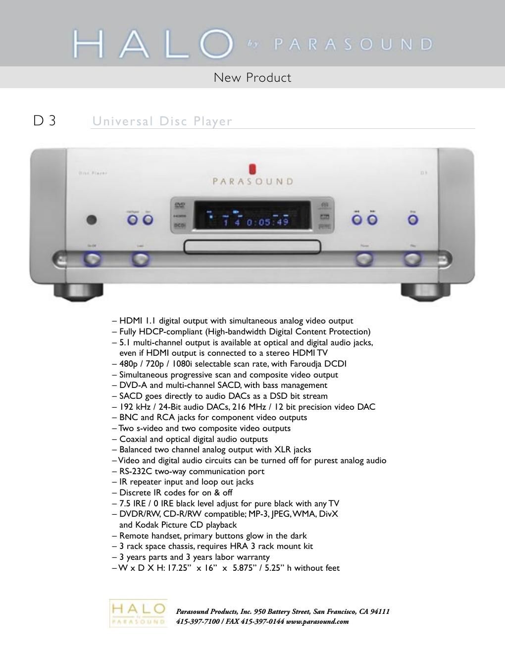 parasound d 3 brochure