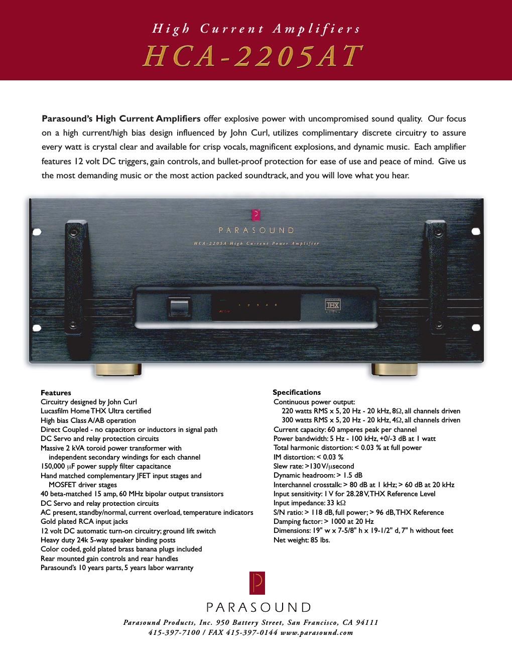 parasound hca 2205 at brochure