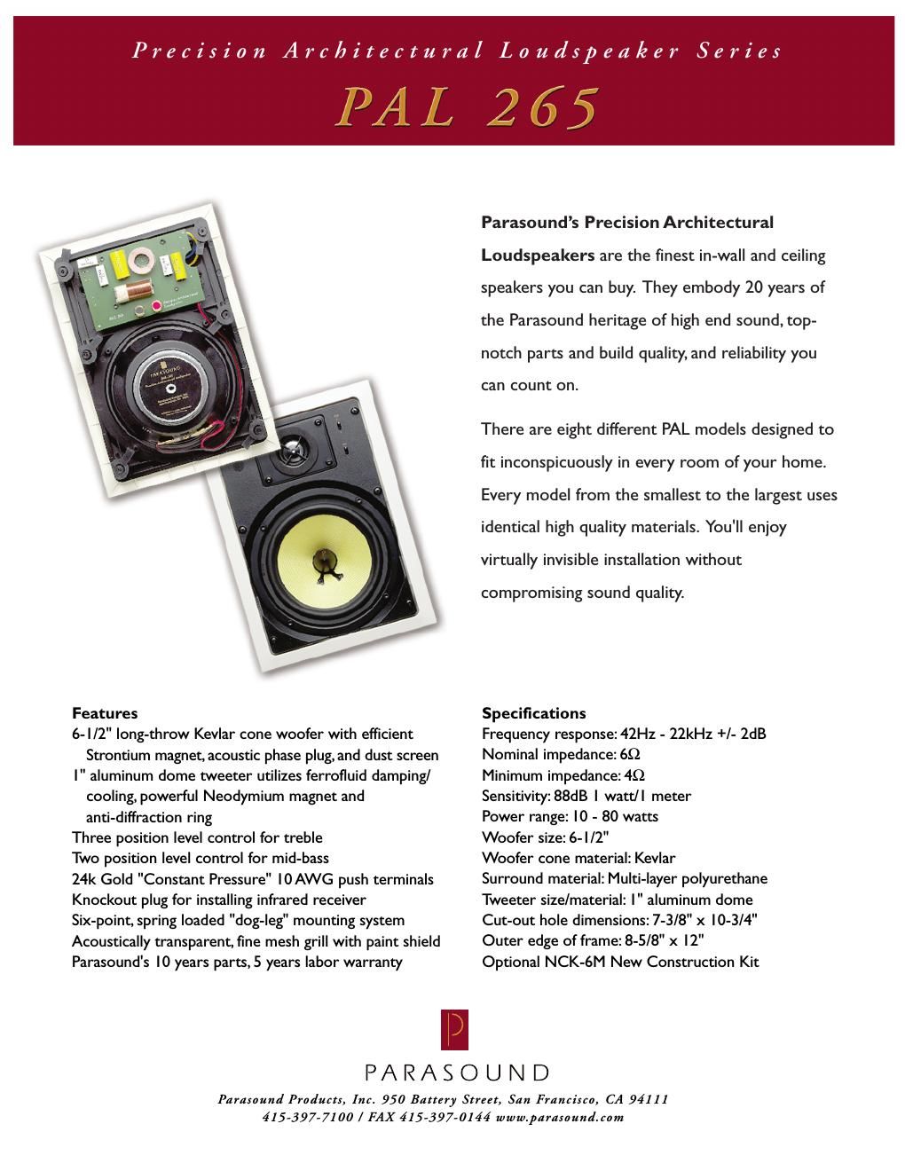 parasound pal 265 brochure