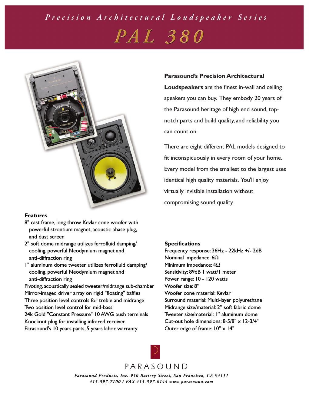 parasound pal 380 brochure