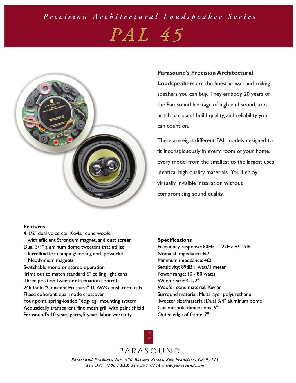 parasound pal 45 brochure