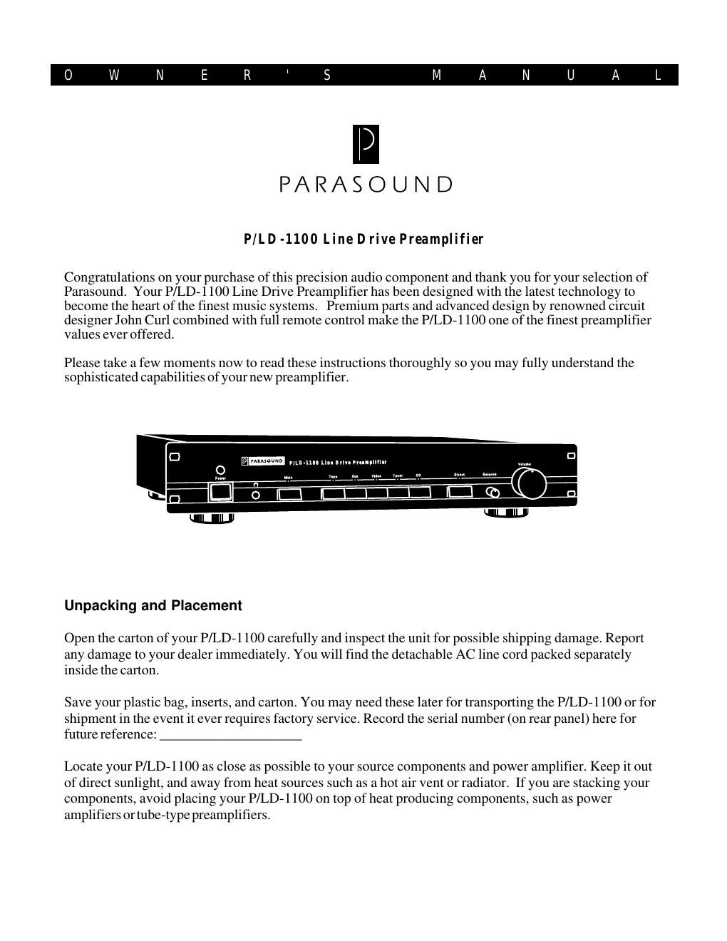 parasound pld 1100 owners manual