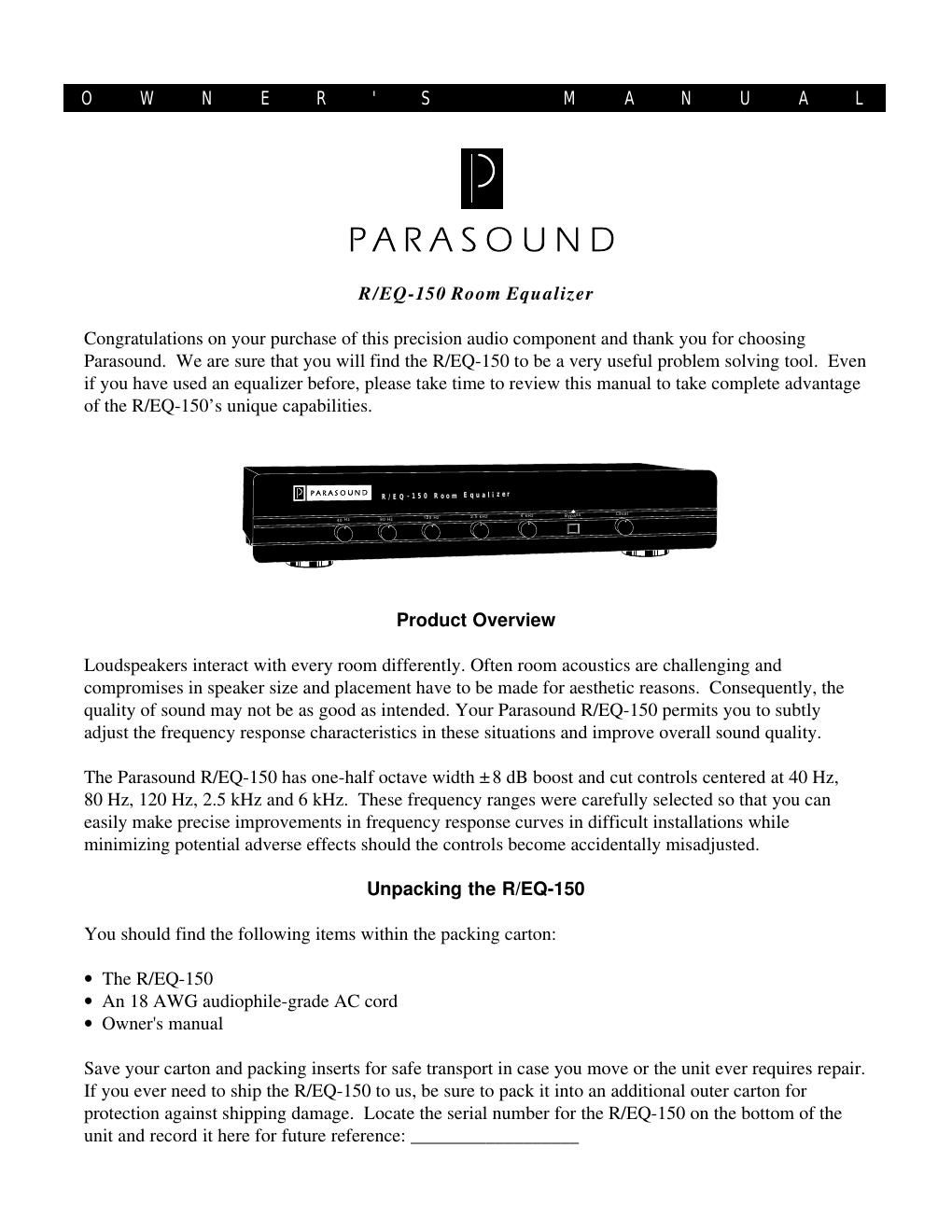 parasound req 150 owners manual