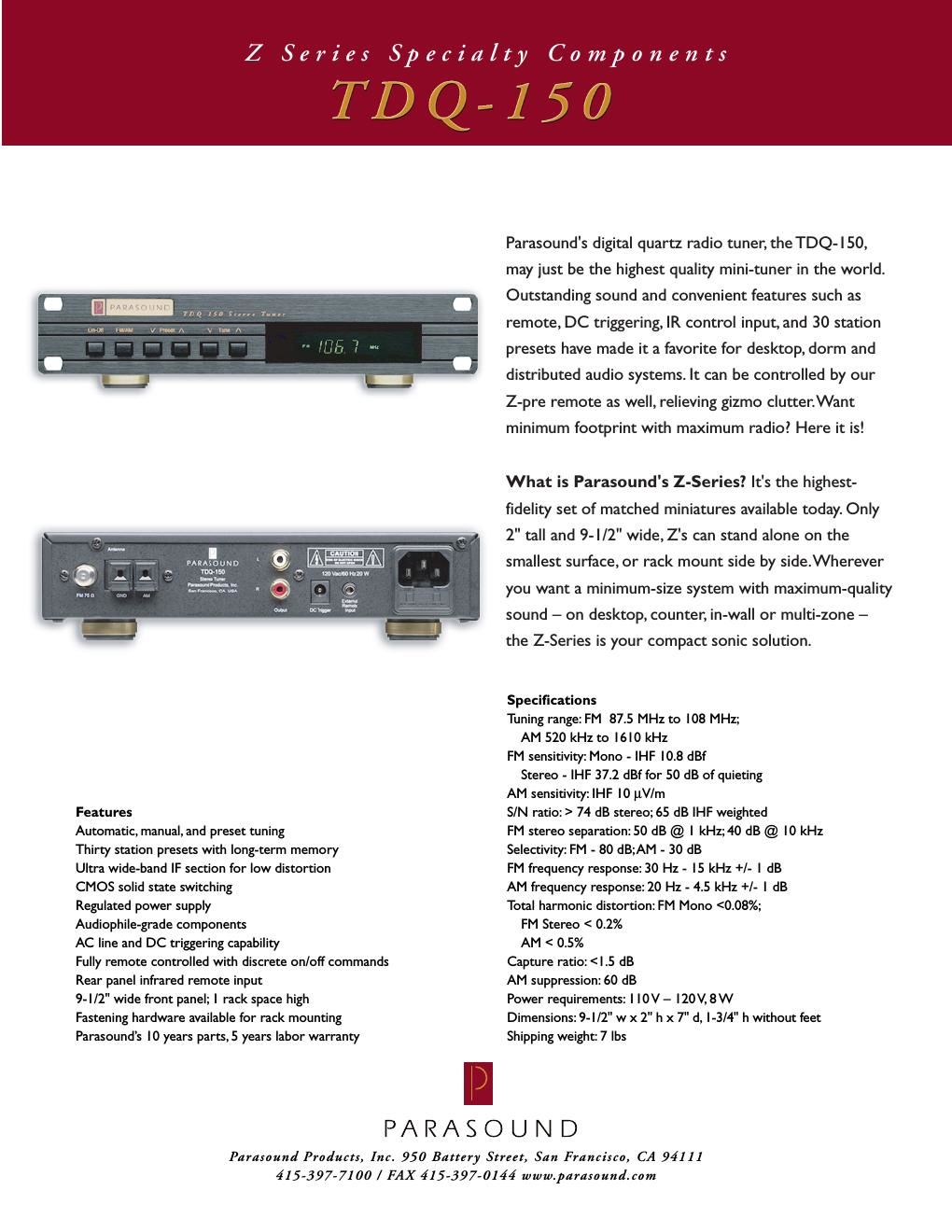 parasound tdq 150 brochure