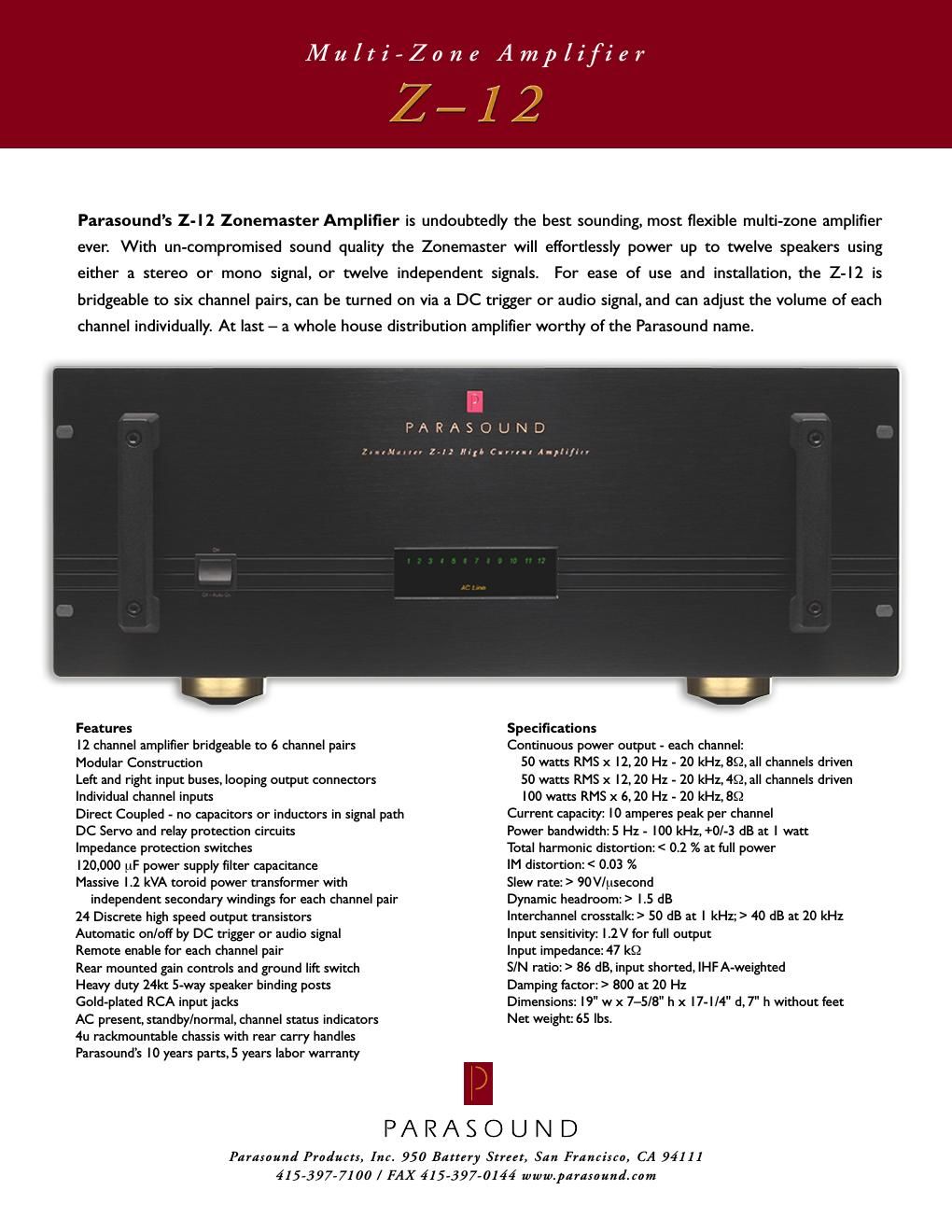 parasound z 12 brochure