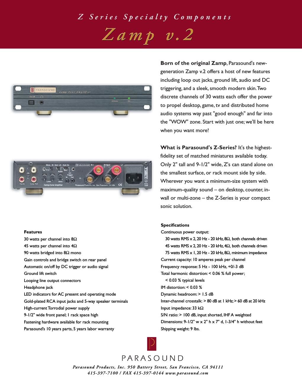 parasound zamp mk2 brochure