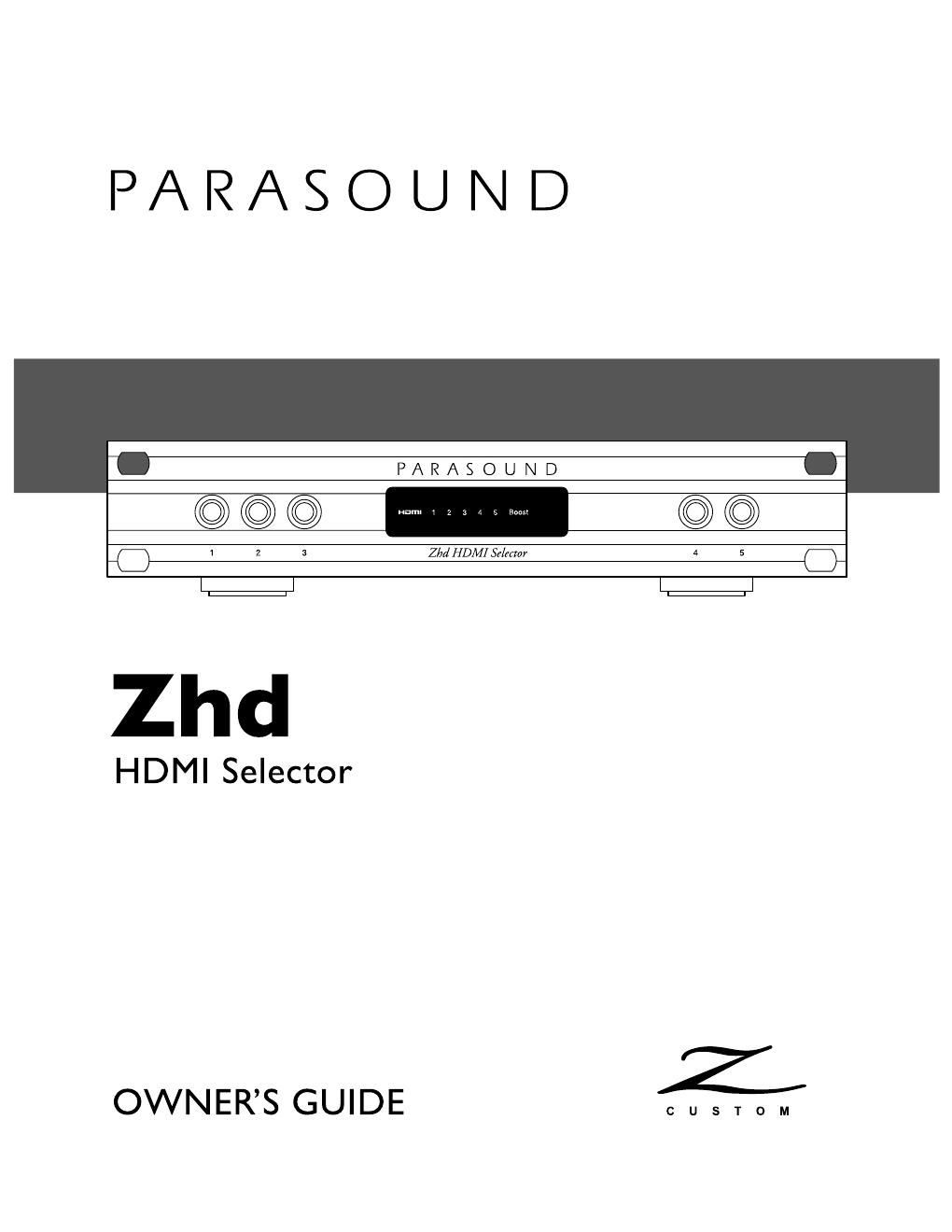 parasound zhd owners manual