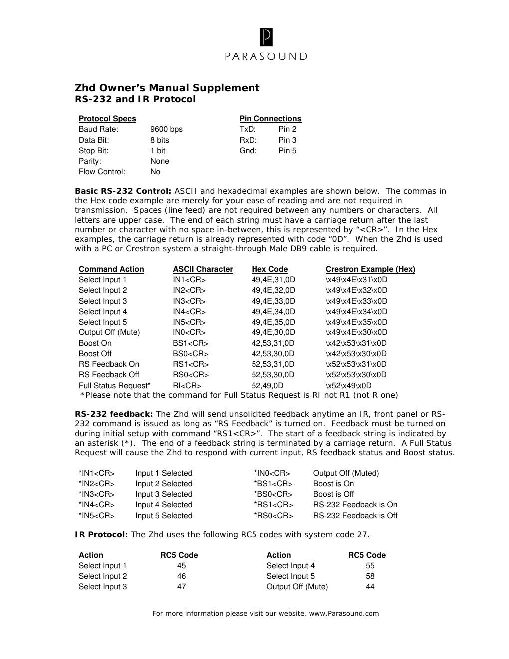 parasound zhd service manual