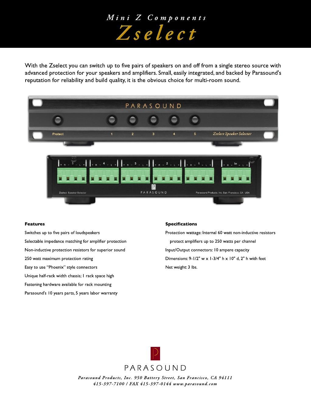 parasound zselect brochure