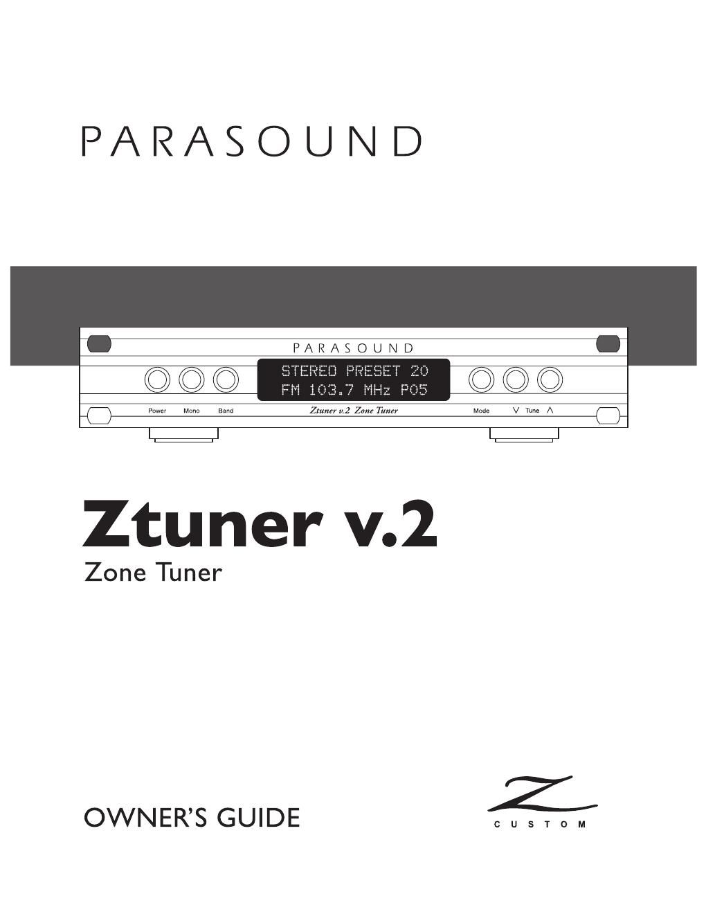 parasound ztuner mk2 owners manual