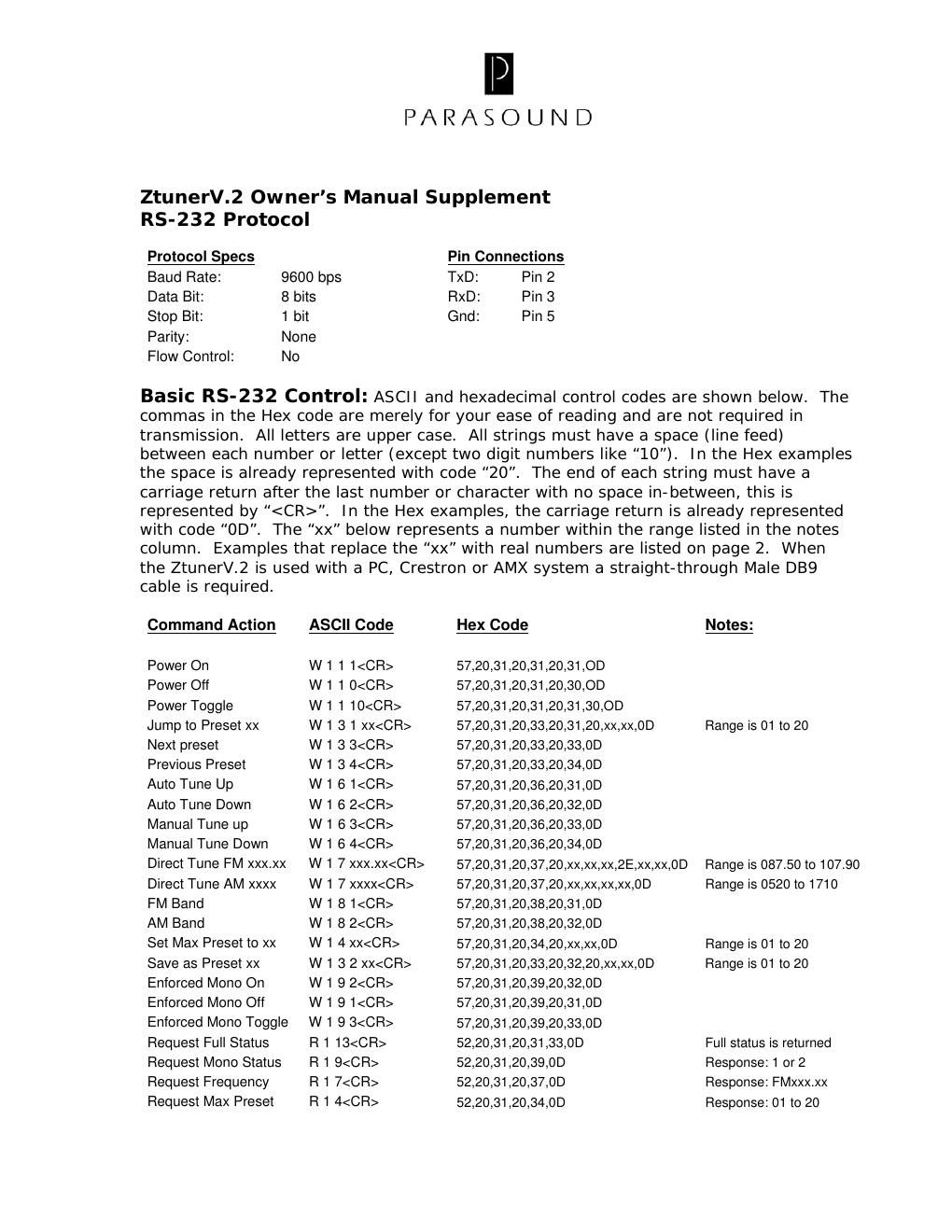 parasound ztuner mk2 service manual