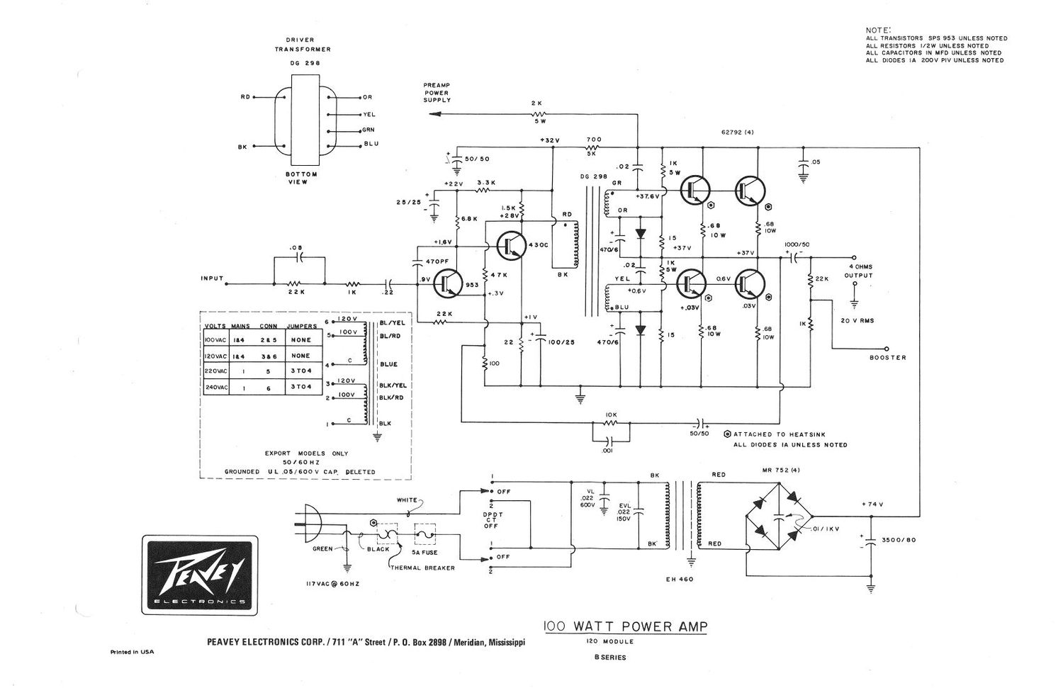 Peavey 120 B Series Power Module Schematic
