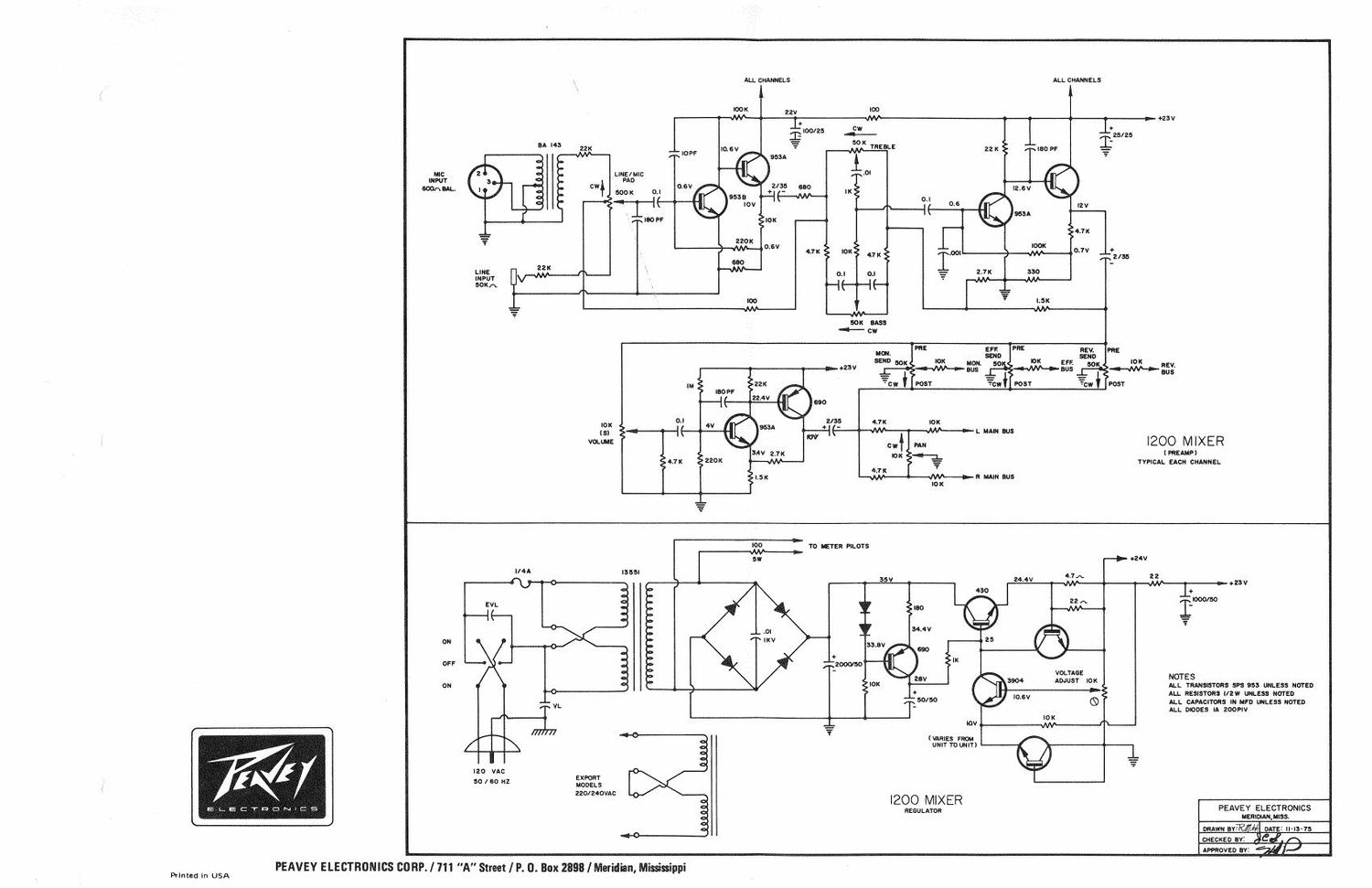 Peavey 1200 Mixer Schematics