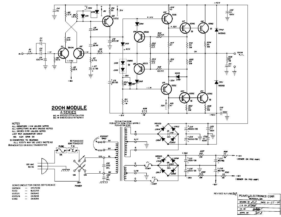 Peavey 200H A B Series Power Module Schematics