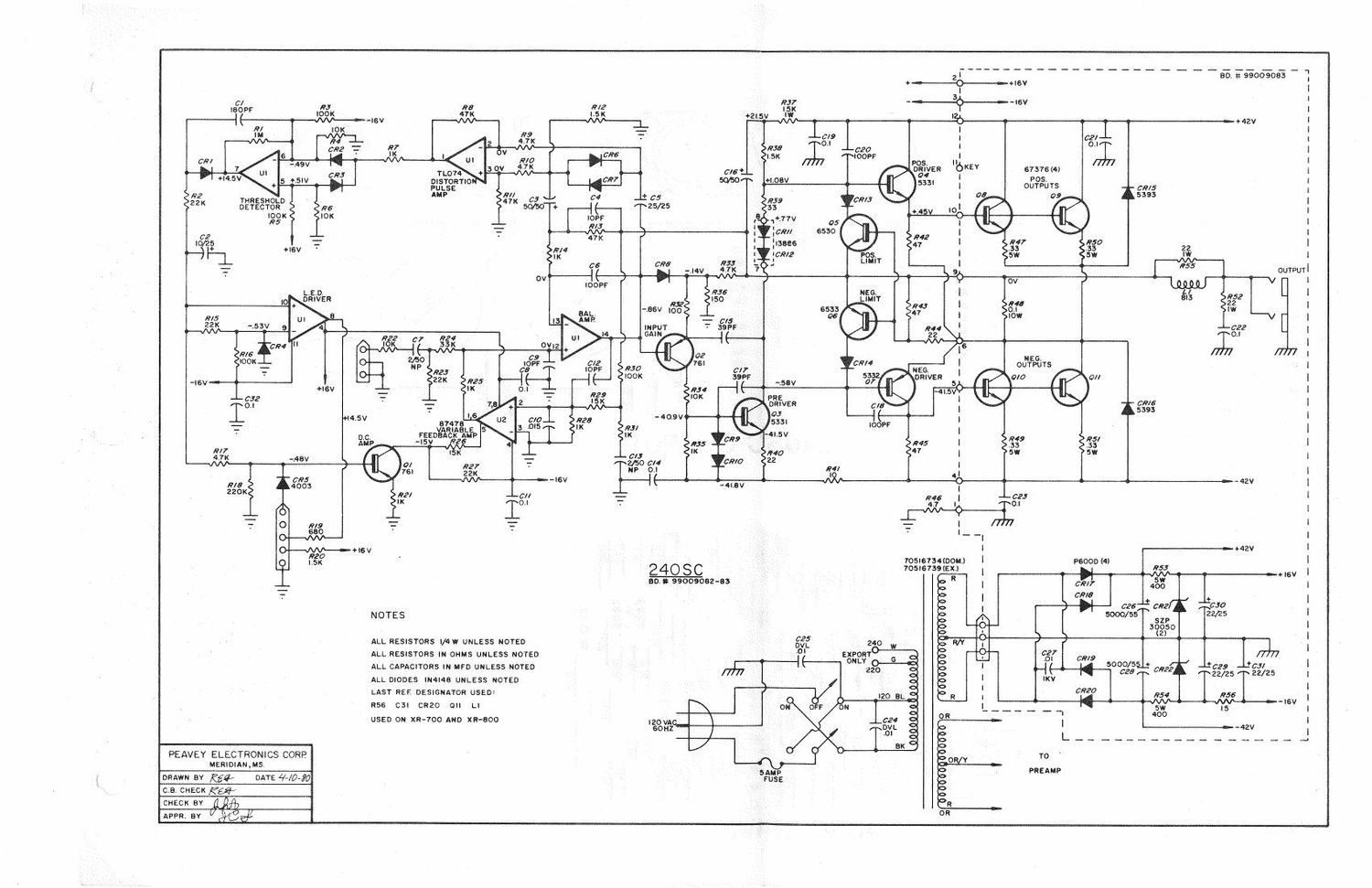 Peavey 240SC 4 80 Power Module Schematic