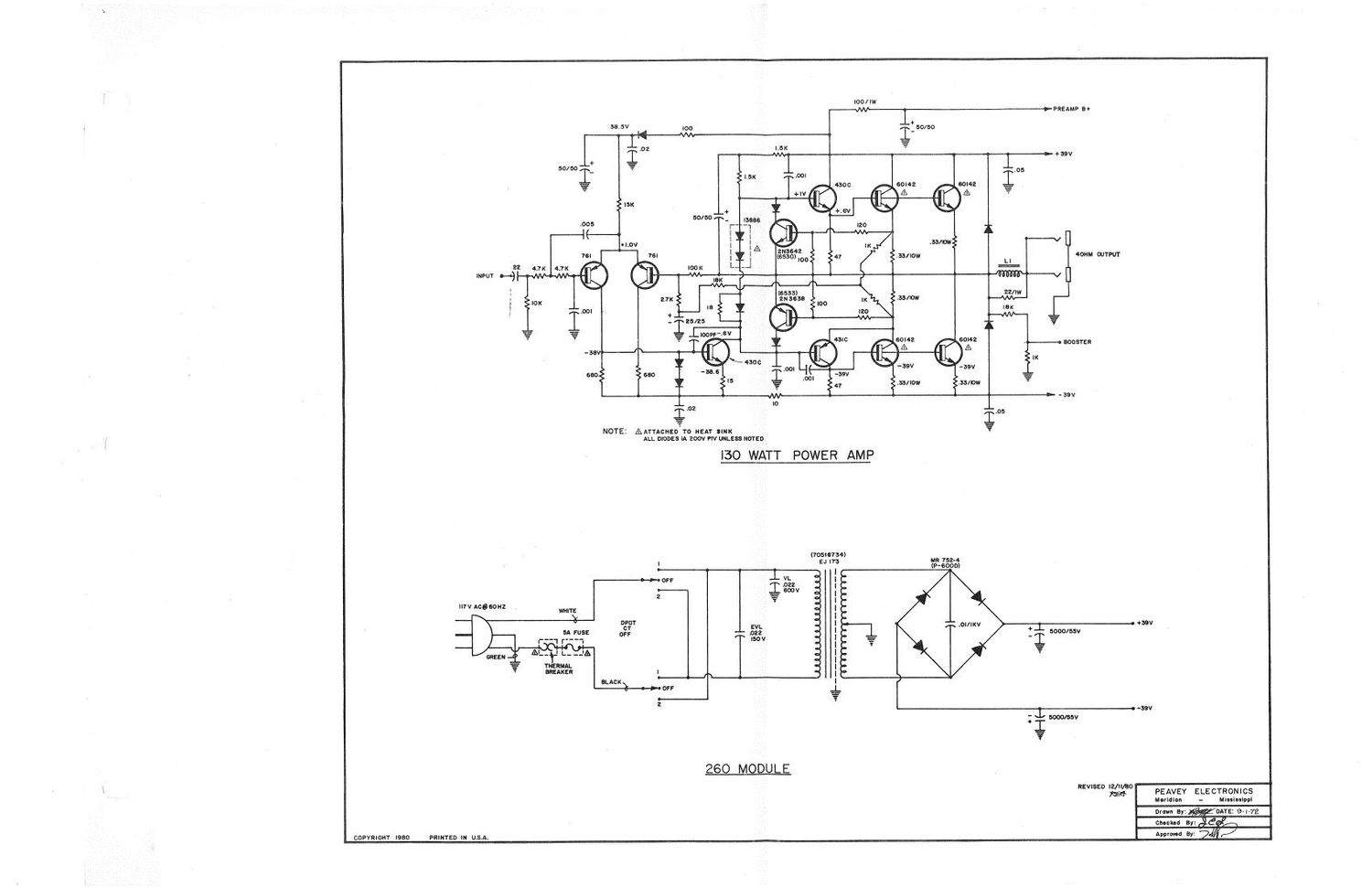 Peavey 260 9 72 Power Module Schematic