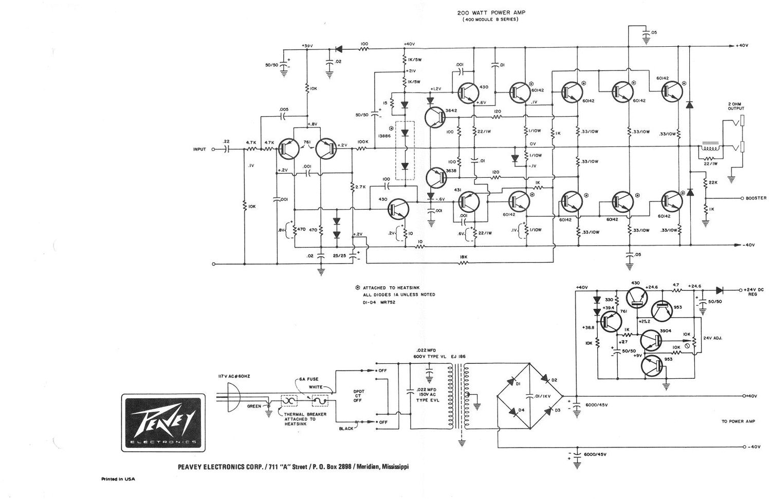 Peavey 400 B Series Power Module Schematic