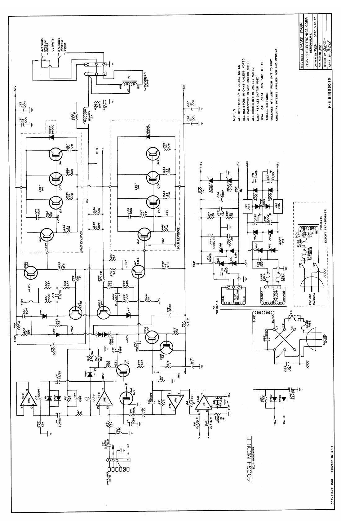 Peavey 400GH Power Module Schematic