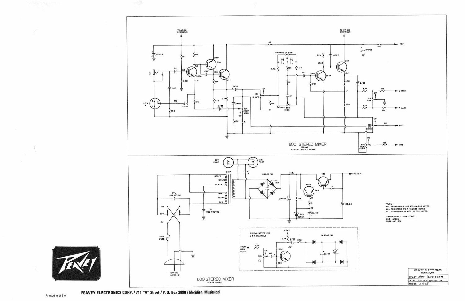 Peavey 600 Mixer Schematics