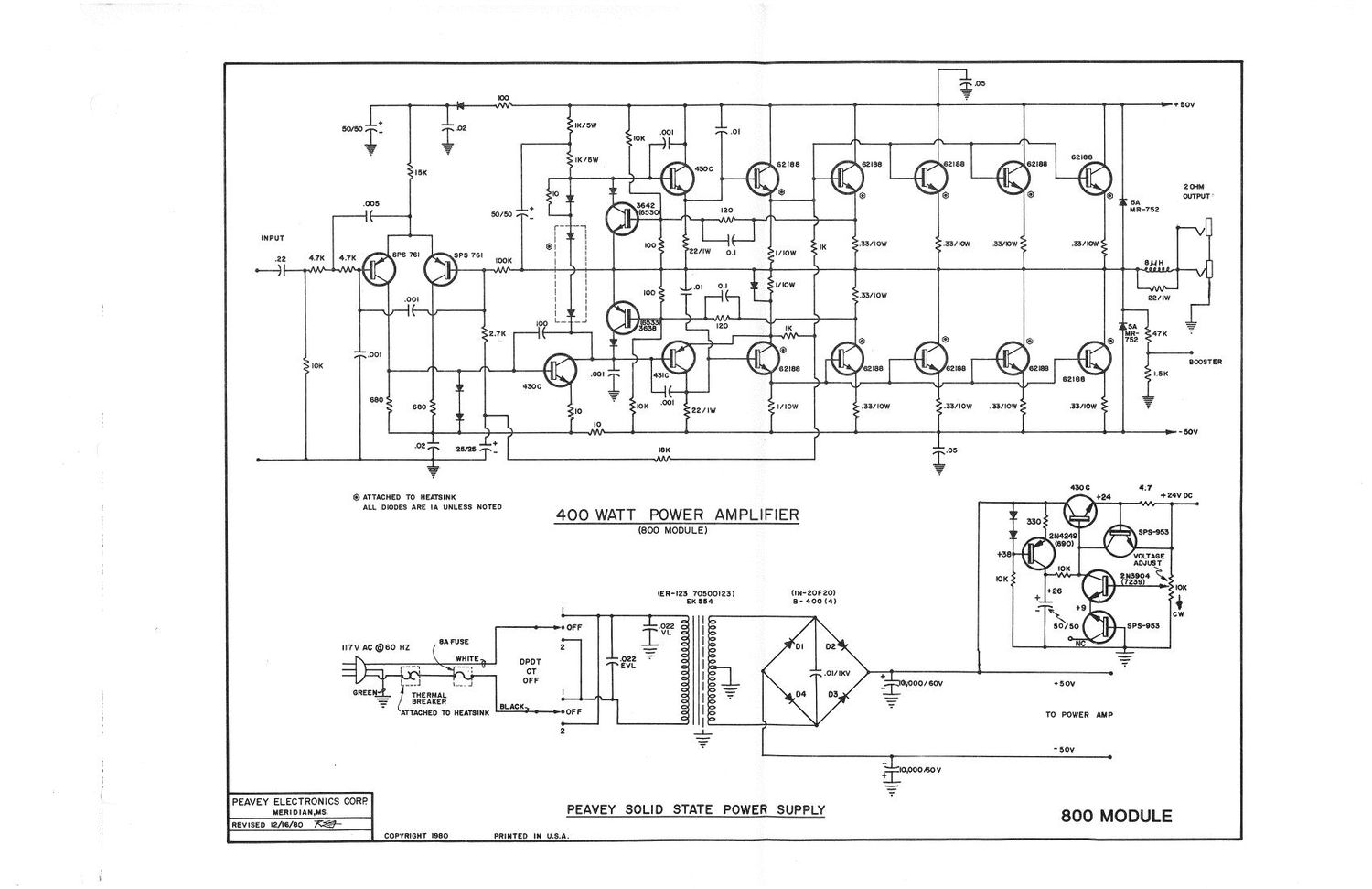 Peavey 800 12 80 Power Module Schematic