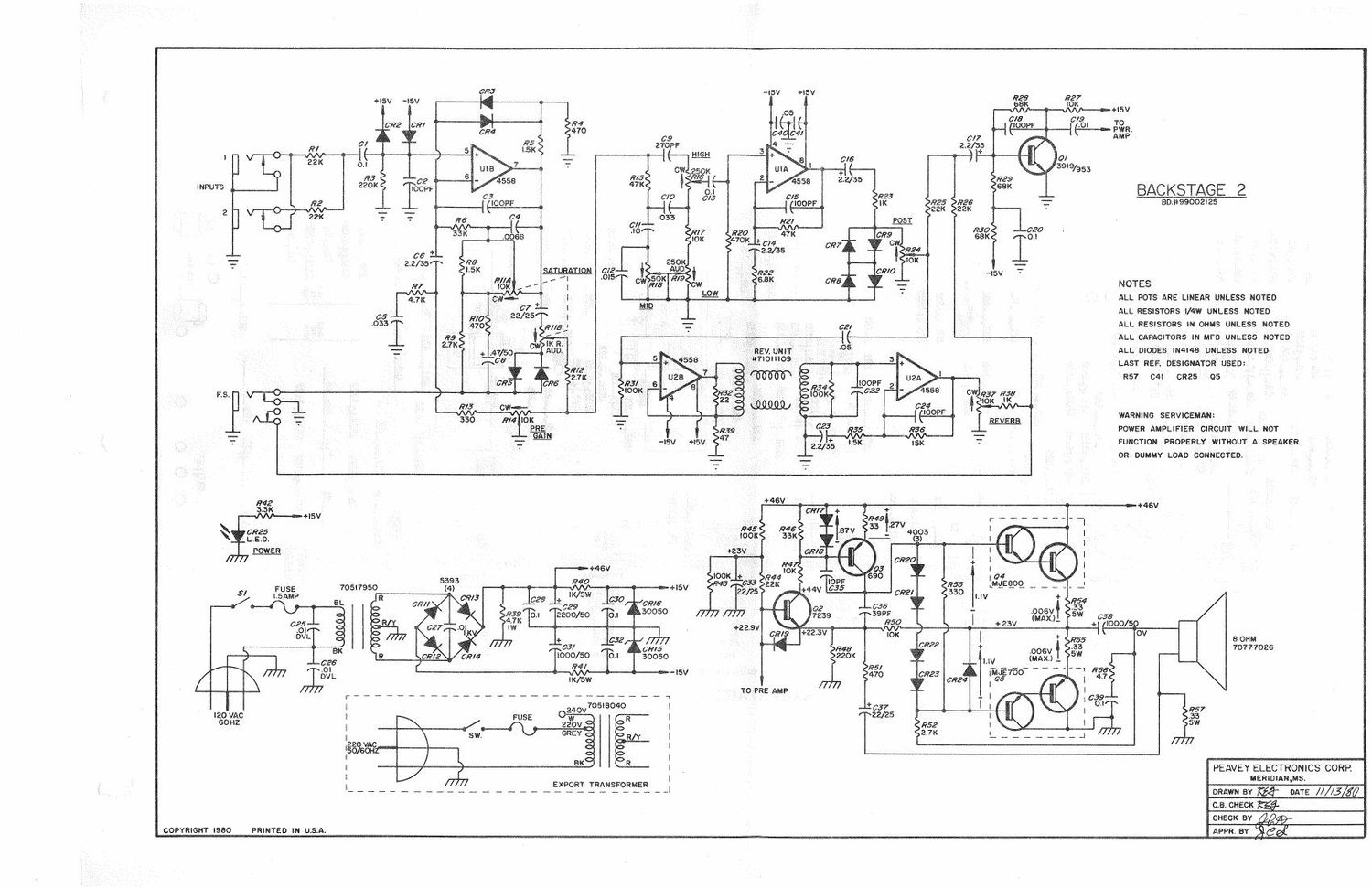 Peavey Backstage 2 11 80 Schematic