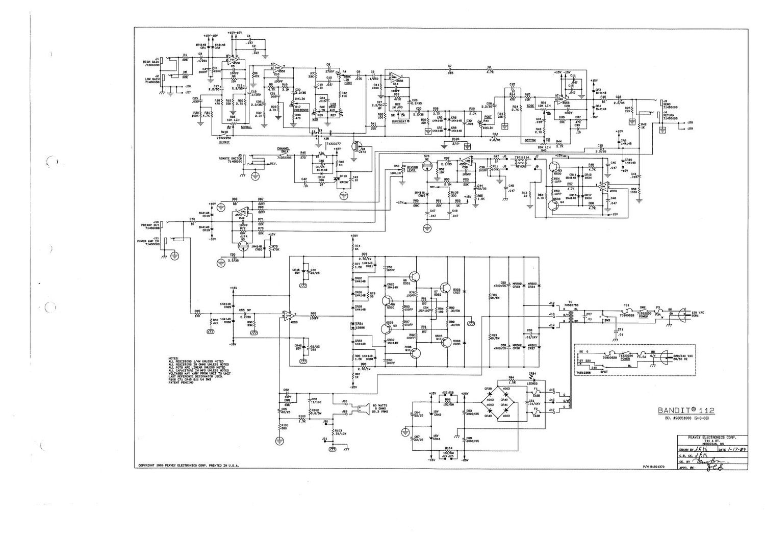 Peavey Bandit 112 1 89 Schematic